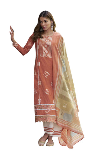 DRAVINAM Trends Women Pure Lawn Camric Digital Print Heavy Shifli Lace and Daman Heavy Embroidery Unstitched Suit Dress Material with Cotton Dupatta