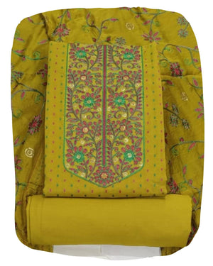 DRAVINAM Trends Women's Premium Malai Cotton Heavy Neck Embroidered Unstitched Salwar Suit Dress Material with Soft Silk Embroidered Dupatta