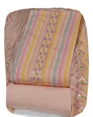 DRAVINAM Trends Women's Cotton Floral Printed Unstitched Suit Set with Embroidered Pin-Tuck Yoke & Soft Silk Dupatta