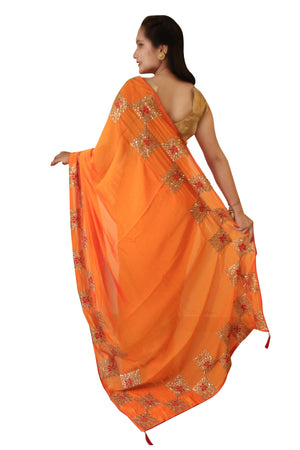 DRAVINAM Trends Women's Stone Work Vichitra Silk Saree with Unstitched Blouse Piece