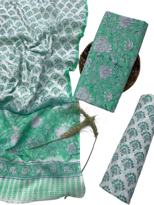 DRAVINAM Trends Hand Block Print Jaipuri Cambric Unstitched Cotton Suit Dress Material for Women with Mulmul Cotton Hand Printed Dupatta