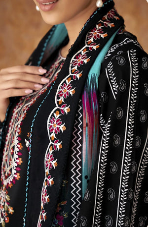 DRAVINAM Trends Unstitched Cotton Suit Dress Material Set: Pakistani Print Top Fabric with Embroidery | Customizable Solid Bottoms | Cotton Fancy Dupatta