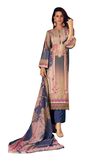 DRAVINAM Trends Women's Unstitched Pakistani Digital Print Daman Embroidered Pure Viscose Woollen Pashmina Salwar Suit Dress Material with Pashmina Digital Printed Shawl Dupatta (Free Size)