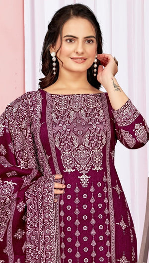 DRAVINAM Trends Women's Unstitched Winter Wear Digital Printed Heavy Woolen Pashmina Salwar Suit Dress Material with Printed Shawl Dupatta