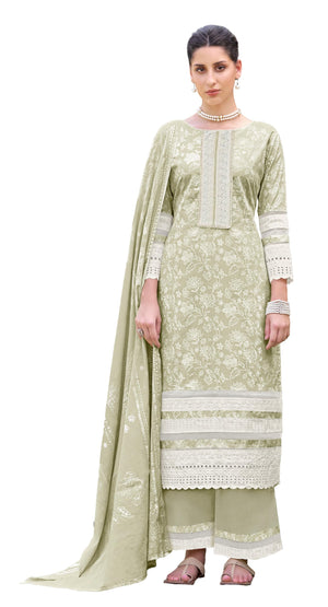 DRAVINAM Trends Women's Pure Cambric Cotton Printed Lace Work Unstitched Summer Ladies Suit Dress Material with Unstitched Cotton Bottoms and Cotton Printed Dupatta