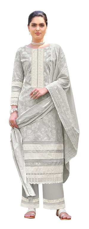 DRAVINAM Trends Women's Pure Cambric Cotton Printed Lace Work Unstitched Summer Ladies Suit Dress Material with Unstitched Cotton Bottoms and Cotton Printed Dupatta