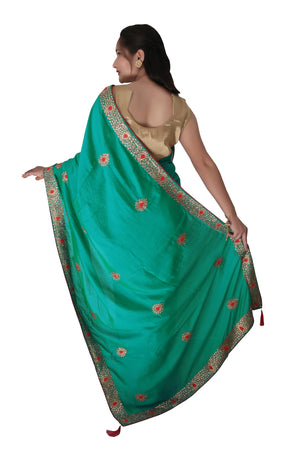 DRAVINAM Trends Women's Stone Work Vichitra Silk Saree with Unstitched Blouse Piece