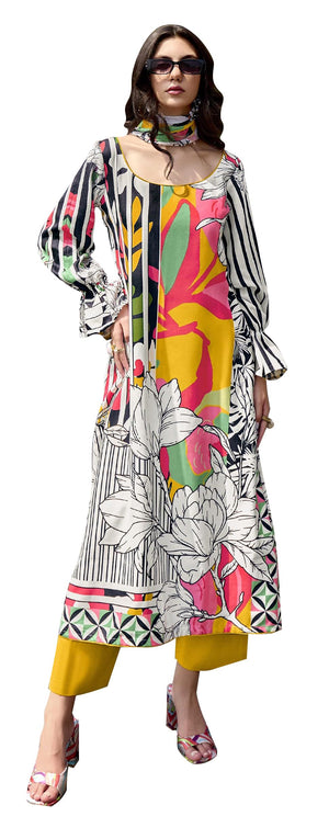 DRAVINAM Trends Women's Digital Printed Twill Wool Pashmina Unstitch Salwar Suit Dress Material with Digital Printed Woolen Warm Shawl Dupatta