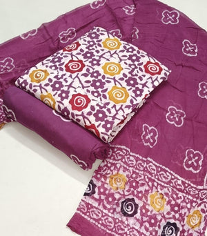 DRAVINAM Trends Unstitched Jaipuri Handmade Wax Batik Print Premium Cotton Dress Material with Pure Chiffon Dupatta