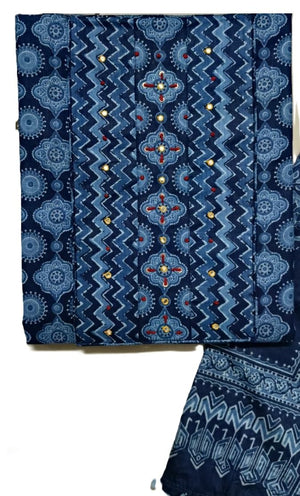 DRAVINAM Trends Women's Printed Embroidered and Hand Work Premium Cotton Jaipuri Unstitched Salwar Suit Dress Material with Mulmul Cotton Dupatta