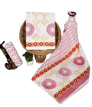 DRAVINAM Trends Hand Block Print Sanganeri Cambric Unstitched Cotton Suit Dress Material for Women with Mulmul Cotton Hand Printed Dupatta