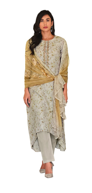 DRAVINAM Trends Women's Unstitched Digital Printed Pure Viscose Masline Embroidered Palazzo Salwar Suit Dress Material with Bemberg Chiffon Digotal Printed Dupatta (Blue)