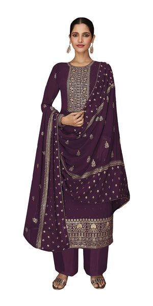 DRAVINAM Trends Women's Pure Georgette Zari Embroidered Palazo Suit Dress Material with Jari Embroidered Georgette Dupatta (Free Size_Bottle Falsa)