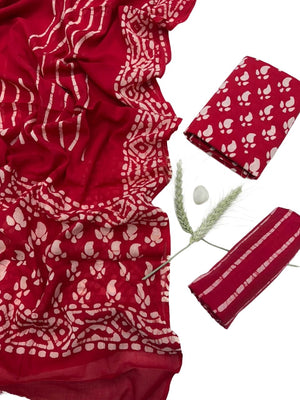 DRAVINAM Trends Hand Block Print Sanganeri Cambric Unstitched Cotton Suit Dress Material for Women with Mulmul Cotton Hand Printed Dupatta