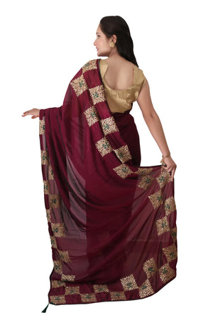 DRAVINAM Trends Women's Stone Work Vichitra Silk Saree with Unstitched Blouse Piece