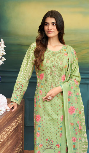DRAVINAM Trends Women's Unstitched Salwar Suit Dress Material - Cotton Digital Printed Organza Embroidered Kameez II Unstitch Bottoms II Cotton Dupatta
