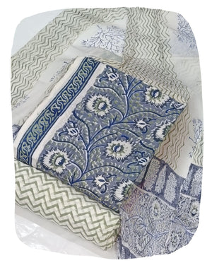 DRAVINAM Trends Hand Block Print Cambric Cotton Unstitched Salwar Suit Set for Women with Pure Chiffon Hand Printed Dupatta