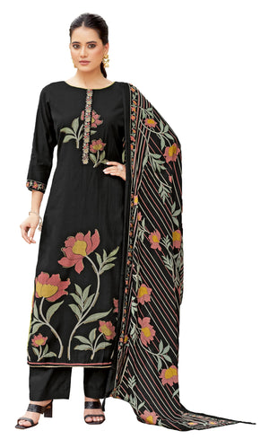 DRAVINAM Trends Women's Unstitched Salwar Suit Dress Material Modal Silk Discharge Foil Print Embroidered Kameez Plain Unstitched Bottoms and Modal Silk Discharge Foil Print Dupatta