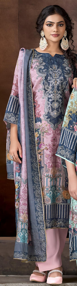 DRAVINAM Trends Pure Viscose Maslin Cotton Digital Printed Heavy Hand Embroidered Suit Dress Material with Unstitched Bottoms and Maslin Printed Dupatta