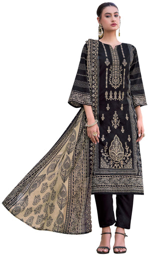 DRAVINAM Trends Women's Unstitched Premium Pure Cotton Heavy Embroidered Suit Dress Material