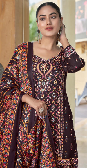 DRAVINAM Trends Women's Printed Woolen Pashmina Unstitch Salwar Suit Dress Material with Printed Woolen Warm Shawl Dupatta
