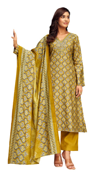 DRAVINAM Trends Women's Unstitched Salwar Suit Dress Material Modal Silk Discharge Foil Print Cording Embroidered Kameez Plain Unstitched Bottoms and Modal Silk Discharge Foil Print Dupatta