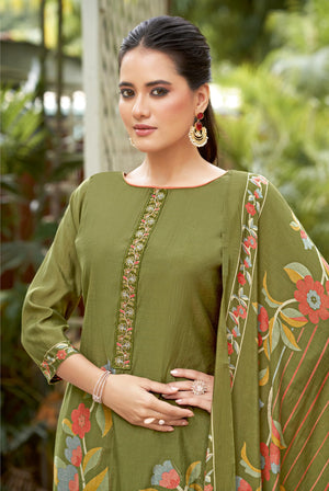 DRAVINAM Trends Women's Unstitched Salwar Suit Dress Material Modal Silk Discharge Foil Print Embroidered Kameez Plain Unstitched Bottoms and Modal Silk Discharge Foil Print Dupatta