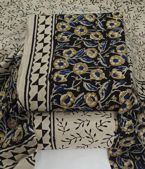 DRAVINAM Trends Women's Jaipuri Pure Cotton Handmade Floral Block Bagh Print Unstitched Dress Material Set with Dupatta (Top, Bottom, and Dupatta Fabric)
