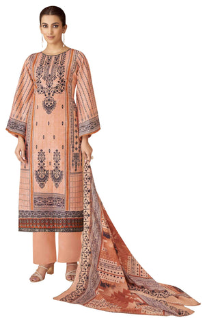 DRAVINAM Trends Unstitched Cotton Suit Dress Material Set: Pakistani Print Top Fabric with Embroidery | Customizable Solid Bottoms | Cotton Fancy Dupatta