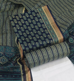 DRAVINAM Trends Jaipuri Print Pure Cotton Unstitched Salwar Suit Dress Material for Women with Zari Borders and Cotton Dupatta