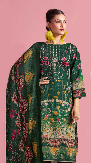 DRAVINAM Trends Cotton Pakistani Embroidered Suit Dress Material with Unstitched Bottoms and Cotton Dupatta