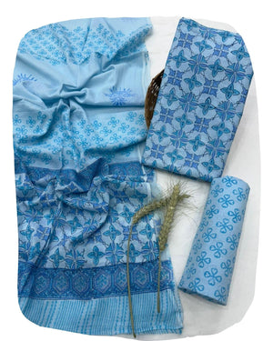 DRAVINAM Trends Hand Block Print Jaipuri Cambric Unstitched Cotton Suit Dress Material for Women with Mulmul Cotton Hand Printed Dupatta