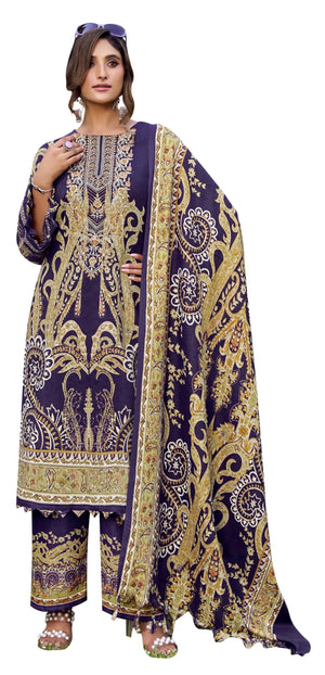 DRAVINAM Trends Women's winter wear unstitched embroidered Woollen Pashmina Suit Dress Material with Pashmina Printed Shawl Dupatta