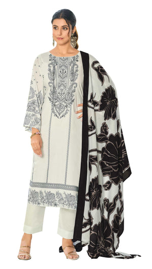 DRAVINAM Trends Unstitched Pure Lawn Cotton Pakistani Embroidered Suit Dress Material with Unstitched Bottoms and Cotton Dupatta