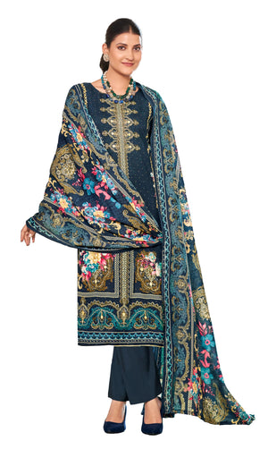 DRAVINAM Trends Women's Unstitched Embroidered Suit Dress Material - Heavy Viscose Rayon Printed Top with Fancy Hand Work and Siroski Work (2.5m), Rayon Bottom (2.8m), Cotton Dupatta (2.25m)