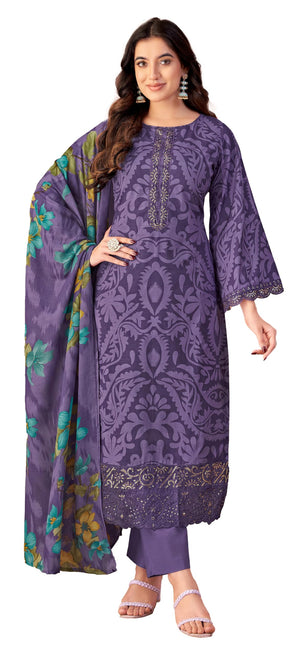 DRAVINAM Trends Unstitched Pakistani Embroidered Pure Cambric Cotton Salwar Suit Dress Materials with Mal Mal Cotton Printed Dupatta