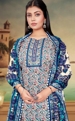 DRAVINAM Trends Women's Kashmiri Kani Printed Woolen Pashmina Unstitch Salwar Suit Dress Material with Printed Woolen Warm Shawl Dupatta