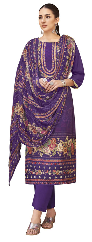 DRAVINAM Trends Women's Unstitched Viscose Maslin Hand Embroidered Suit Material - Viscose Maslin Digital Printed Hand Embroidered Kameez II Rayon Bottoms II Half Pure Digital Printed Dupatta
