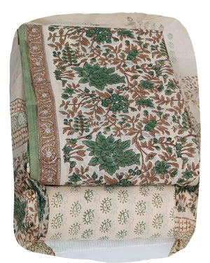 DRAVINAM Trends Hand Block Print Cambric Cotton Unstitched Salwar Suit Set for Women with Pure Chiffon Hand Printed Dupatta