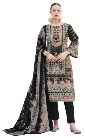 DRAVINAM Trends Kurti 2.50 mtrs, Pure Cotton (3 mtrs apx), Pure MAL MAL Cotton Dupatta Print (2.30|Black
