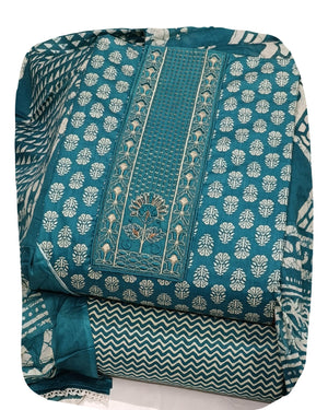 DRAVINAM Trends Women's Printed Embroidered and Hand Work Premium Cotton Jaipuri Unstitched Salwar Suit Dress Material with Mulmul Cotton Dupatta