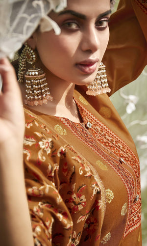 DRAVINAM Trends Women's Unstitched kanni Weaving Jacquard Woollen Pashmina Salwar Kameez Dress Material with Pure Wool Pashmina Kaani Weaving Shawl Dupatta (Free Size)