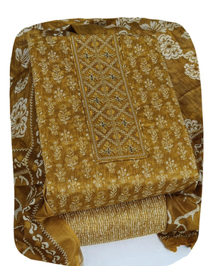 DRAVINAM Trends Women's Printed Embroidered and Hand Work Premium Cotton Jaipuri Unstitched Salwar Suit Dress Material with Mulmul Cotton Dupatta