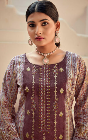 DRAVINAM Trends Women's Unstitched Salwar Suit Dress Material - Cotton Digital Printed Organza Embroidered Kameez II Unstitch Bottoms II Cotton Dupatta