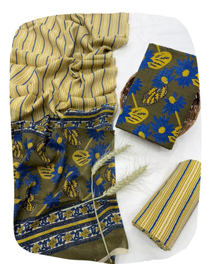 DRAVINAM Trends Hand Block Print Jaipuri Cambric Unstitched Cotton Suit Dress Material for Women with Mulmul Cotton Hand Printed Dupatta