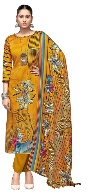 DRAVINAM Trends Women's Winter Wear Kashmiri Kani Printed Warm Salwar Kameez Dress Material with Twill Pashmina Printed Shawl Dupatta
