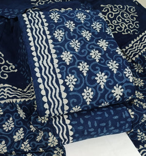 DRAVINAM Trends Hand Block Print Sanganeri Cambric Unstitched Cotton Suit Dress Material for Women with Mulmul Cotton Hand Printed Dupatta
