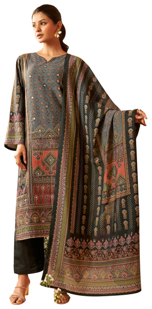 DRAVINAM Trends Women's Unstitched Maslin Suit Material - Embroidered Digital Printed Foil Masline Top II Masline Bottoms II Maslin Digital Dupatta