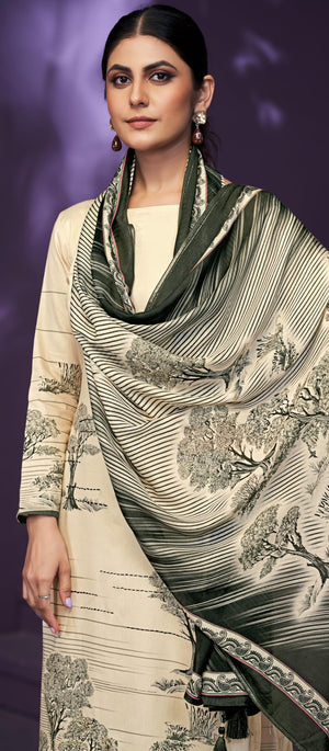 Women's Unstitch Premium Maslin Suit Dress Material II Digital Printed Pure Maslin Top Fabric with Hand work & Gota Detailing II Viscose Rayon Bottom II Digital Printed Viscose Maslin Dupatta
