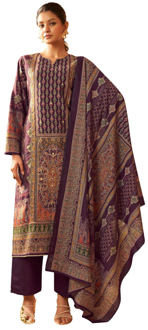 DRAVINAM Trends Women's Unstitched Maslin Suit Material - Embroidered Digital Printed Foil Masline Top II Masline Bottoms II Maslin Digital Dupatta